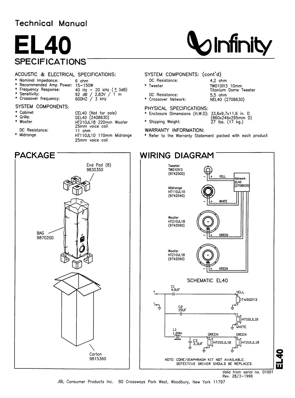 Infinity EL40 Technical Manual