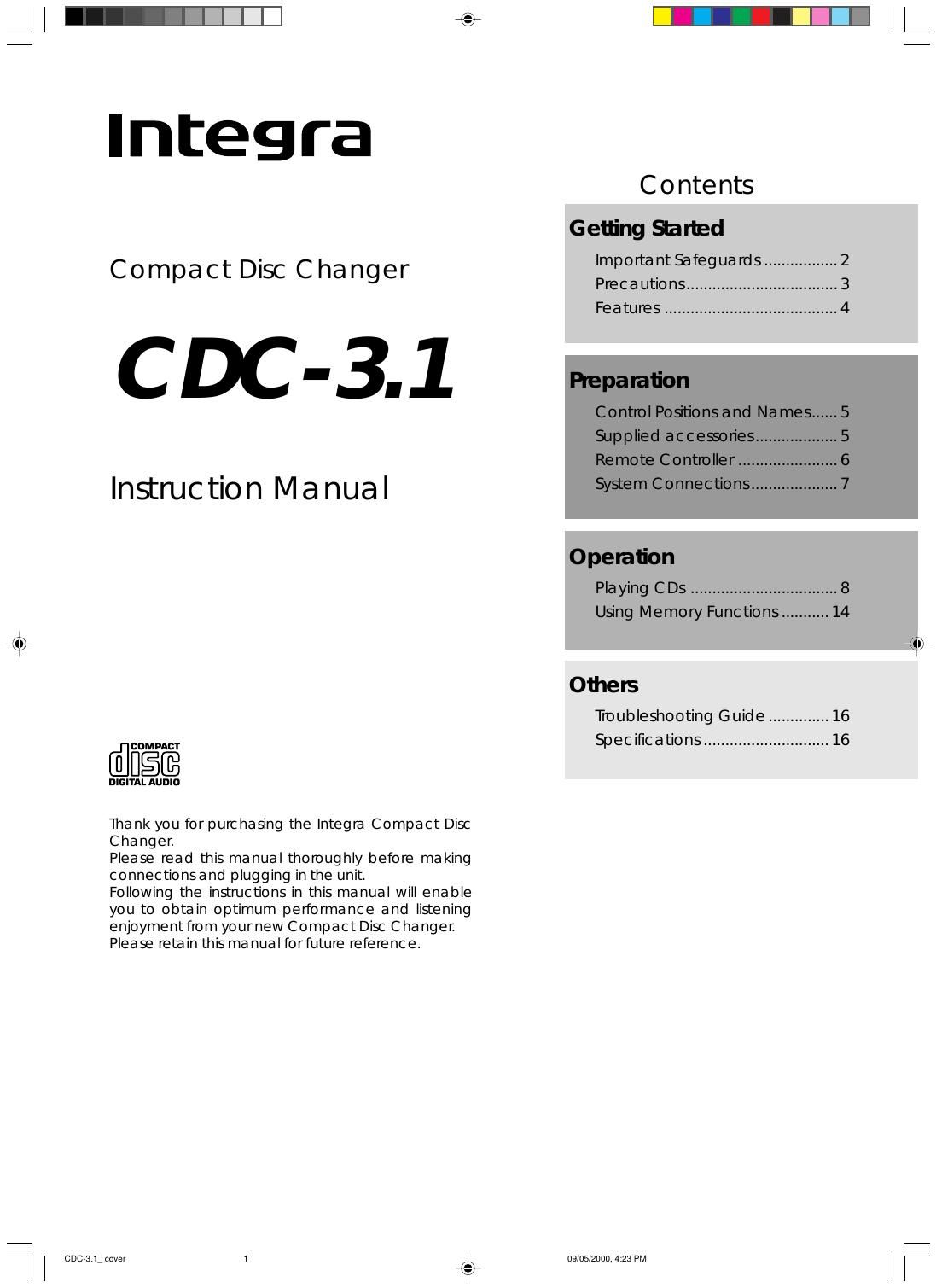 integra cdc 3 1 owners manual