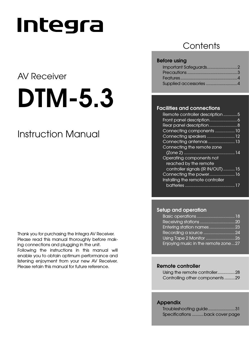 integra dtm 5 3 owners manual