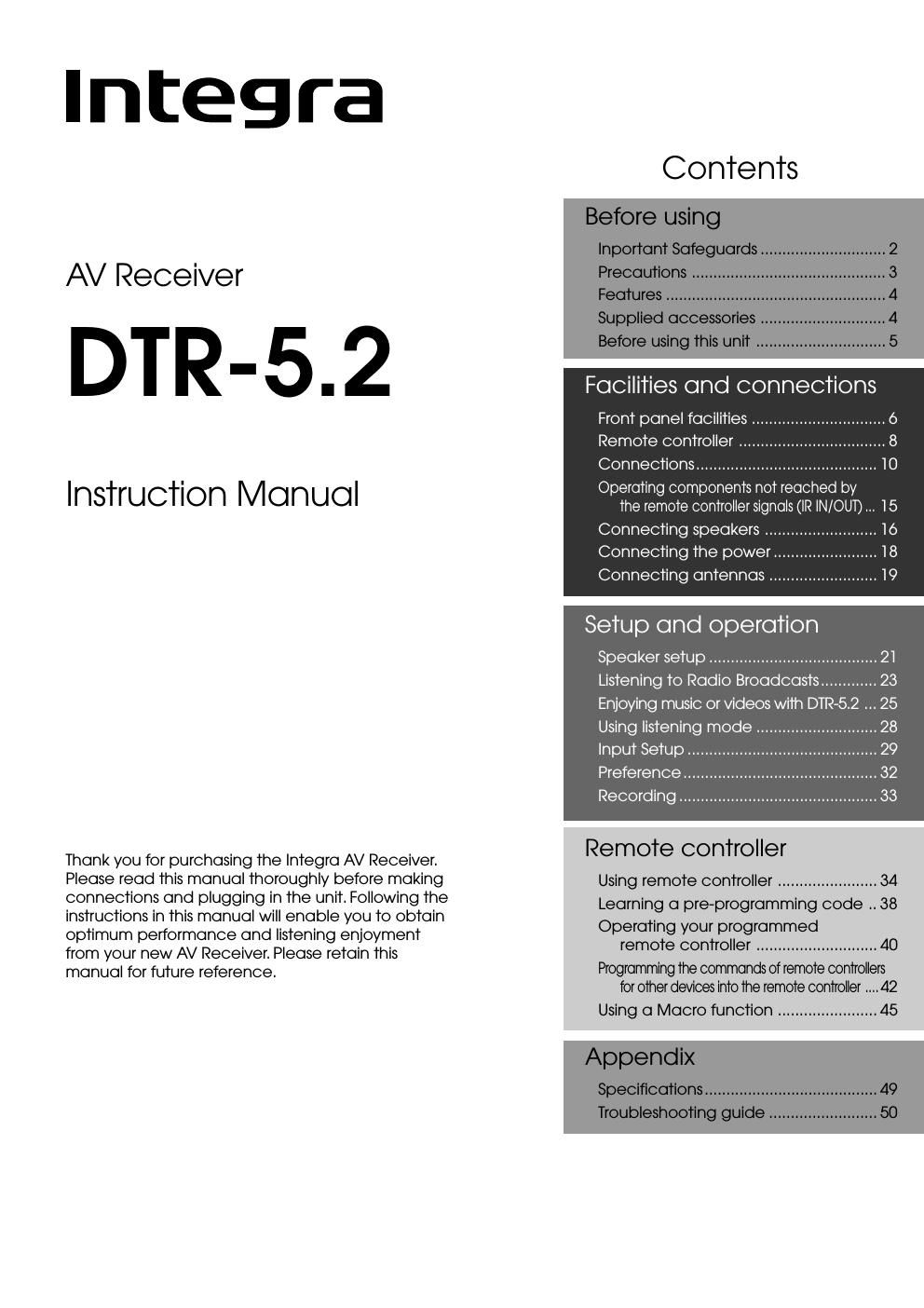 integra dtr 5 2 owners manual
