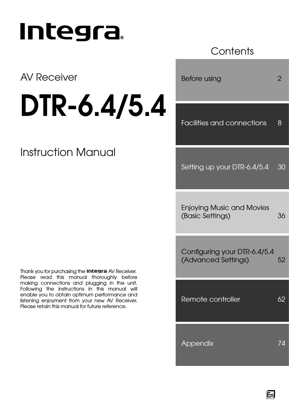 integra dtr 5 4 owners manual