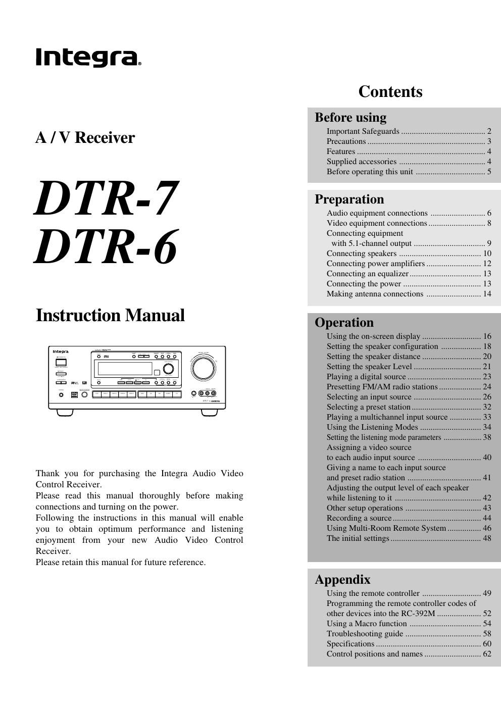 integra dtr 6 owners manual