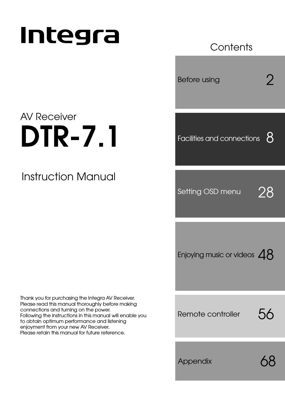 integra dtr 7 1 owners manual