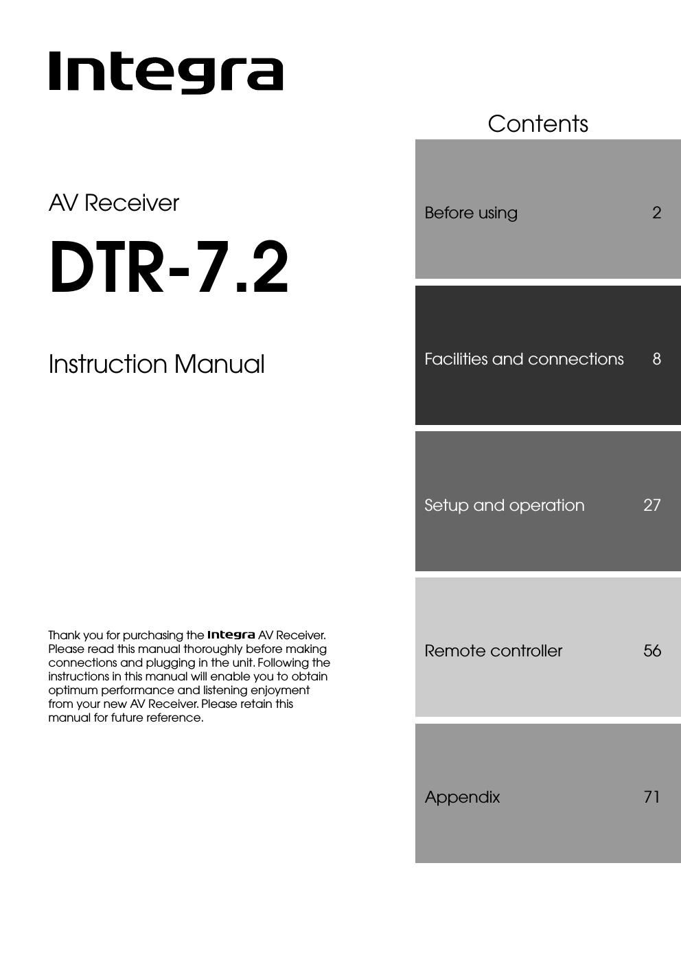 integra dtr 7 2 owners manual