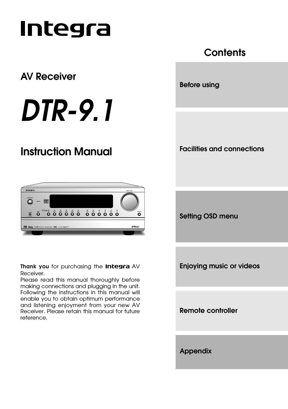 integra dtr 9 1 owners manual