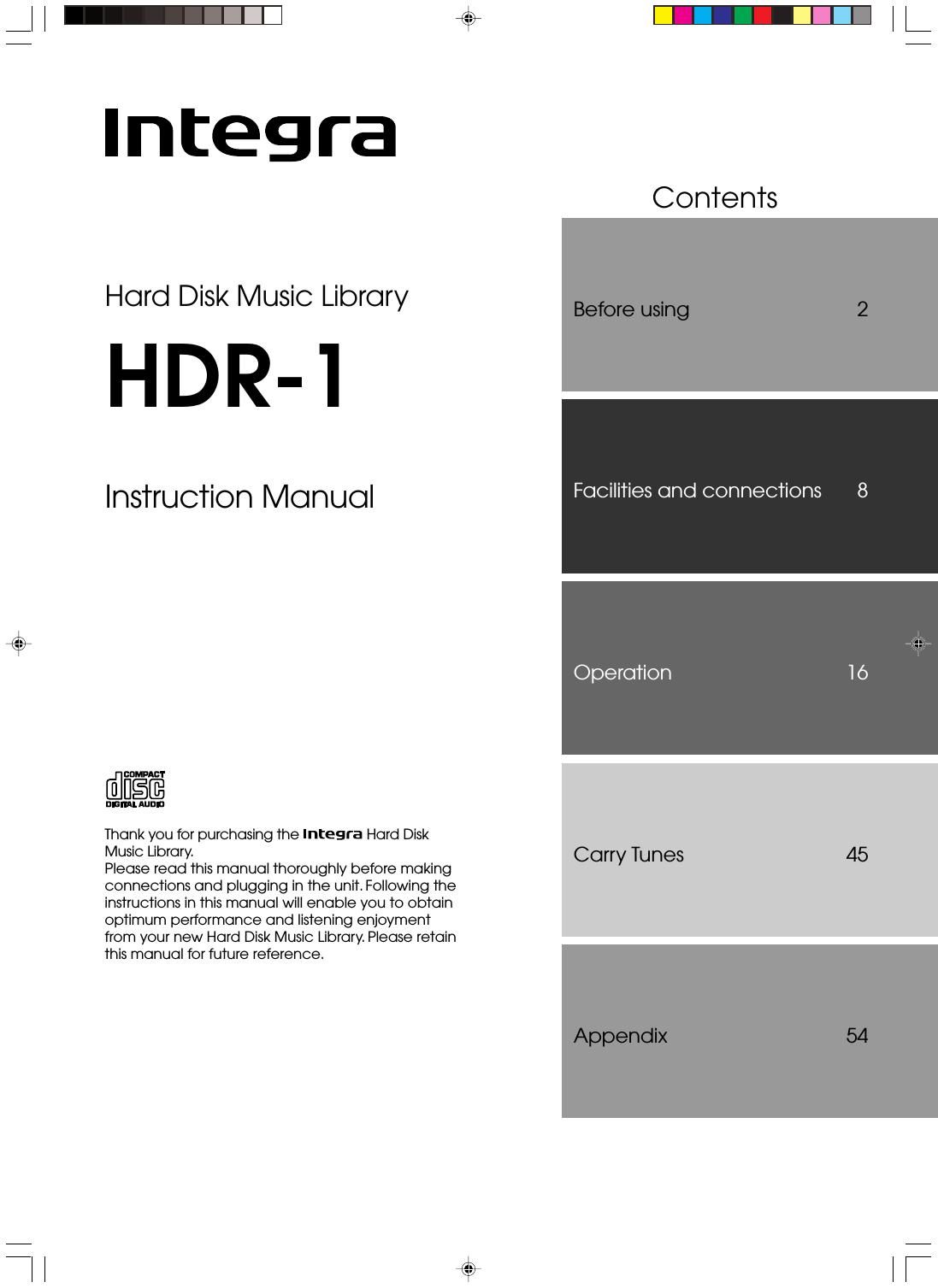 integra hdr 1 owners manual