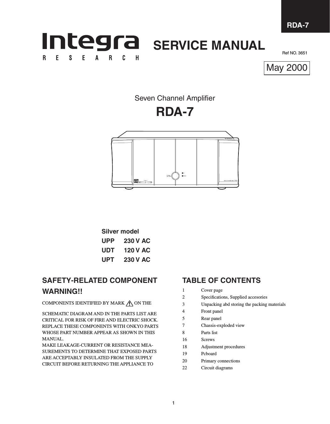 integra rda 7 service manual