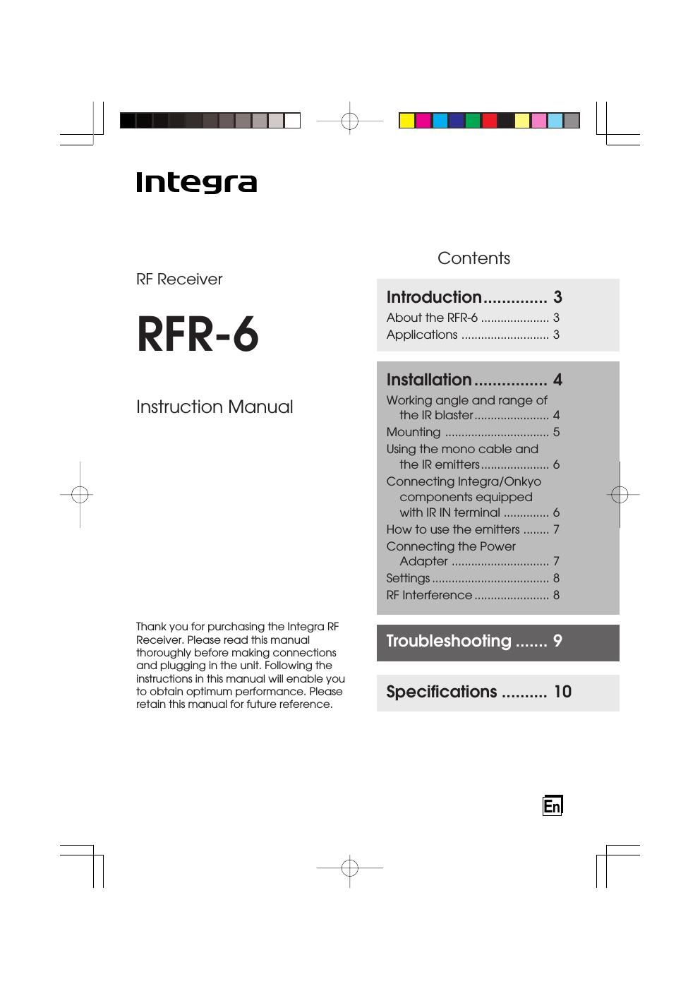 integra rfr 6 owners manual