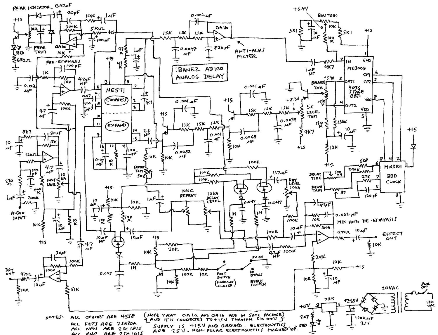 Ibanez AD 100 Analog Delay Schematic