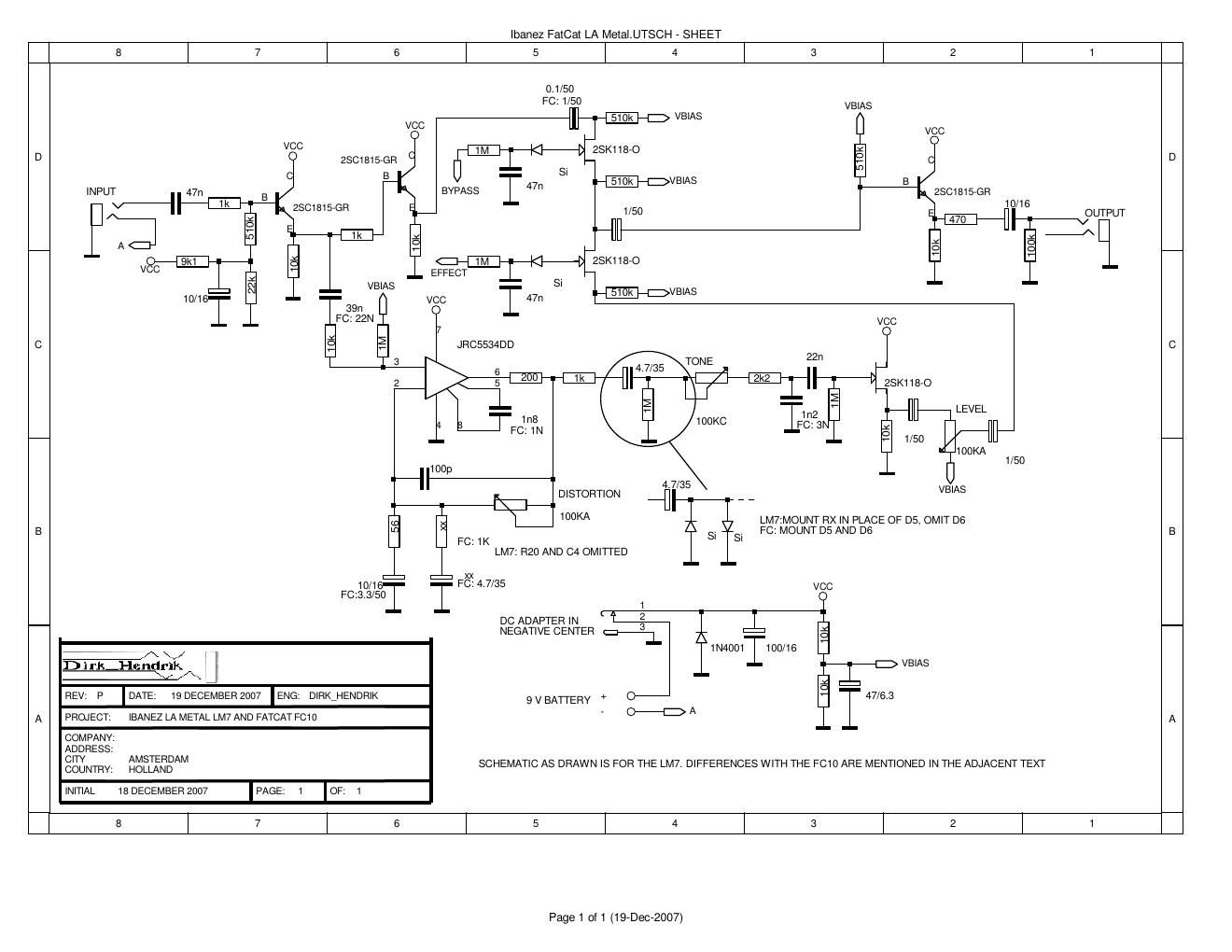 Ibanez LM 7 FC 10 Fat Cat LA Metal Distortion Schematic