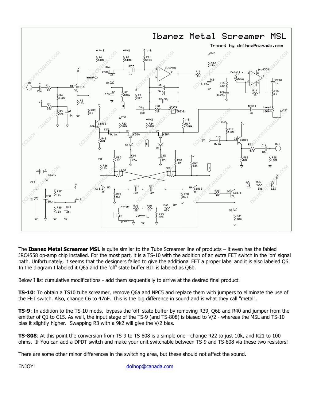 Ibanez MSL Metal Screamer Schematic