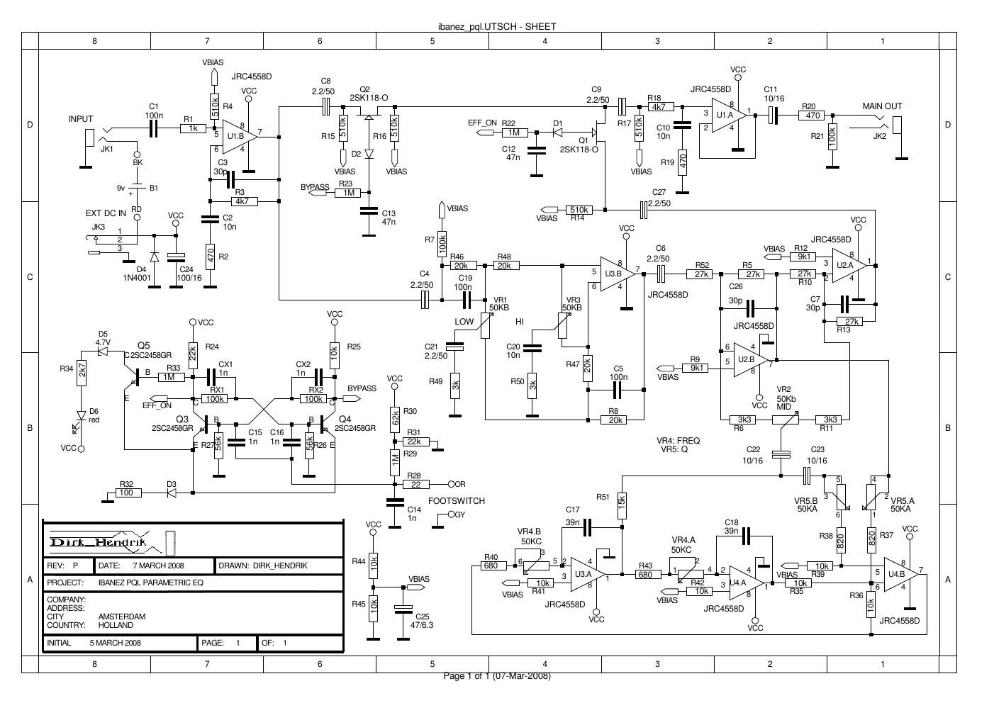 Ibanez PQL Parametric EQ Schematic
