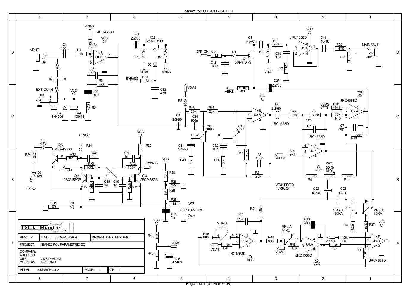 Ibanez PQL Parametric EQ Schematic