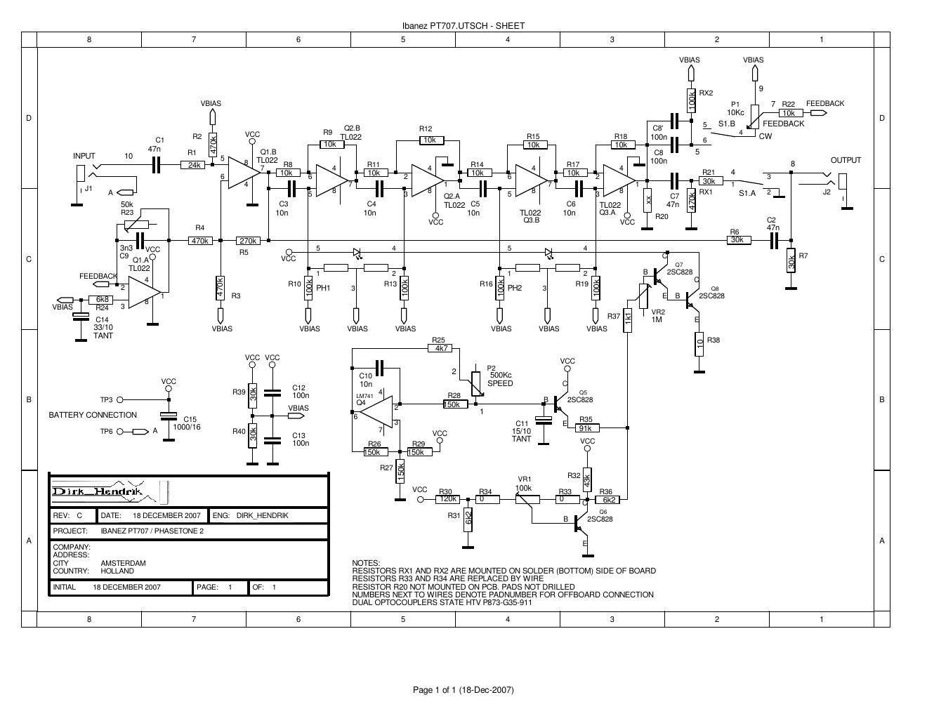 Ibanez PT 707 Phasetone 2 Schematic