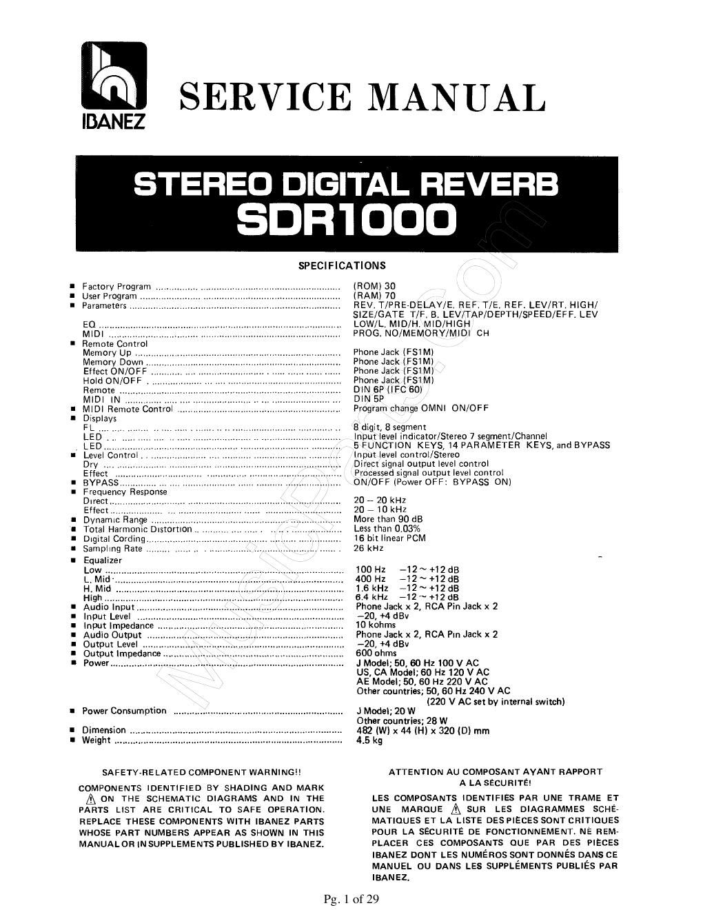 Ibanez SDR1000 Stereo Digital Reverb Service Manual