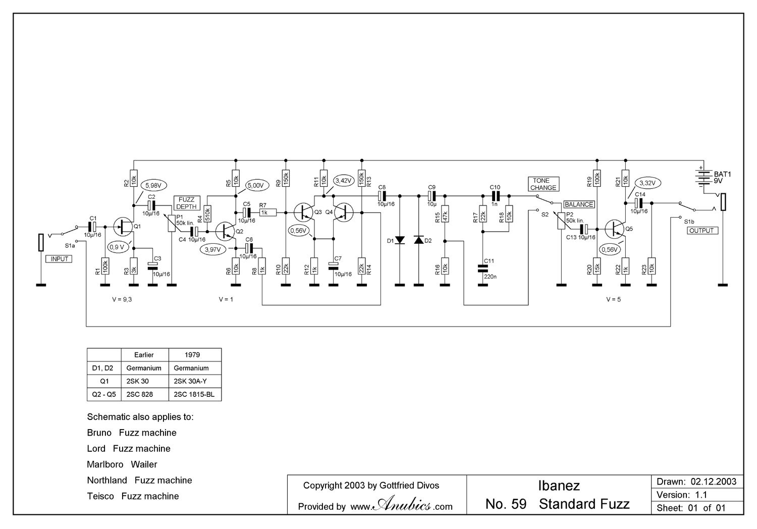 Ibanez StandardFuzz schematic