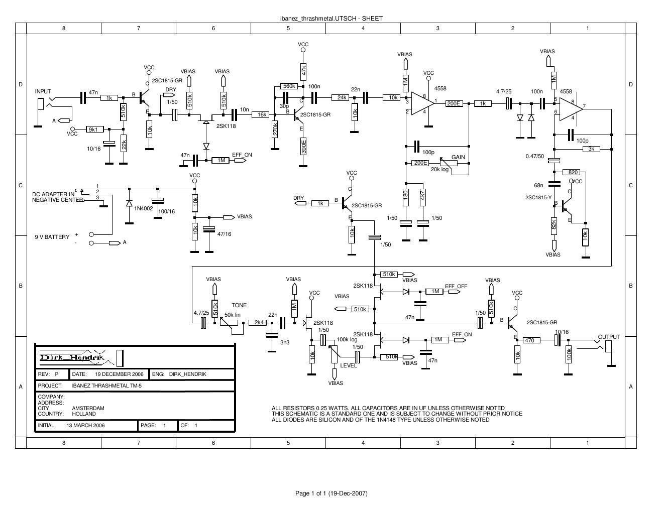 Ibanez TM 5 Thrash Metal Distortion Schematic