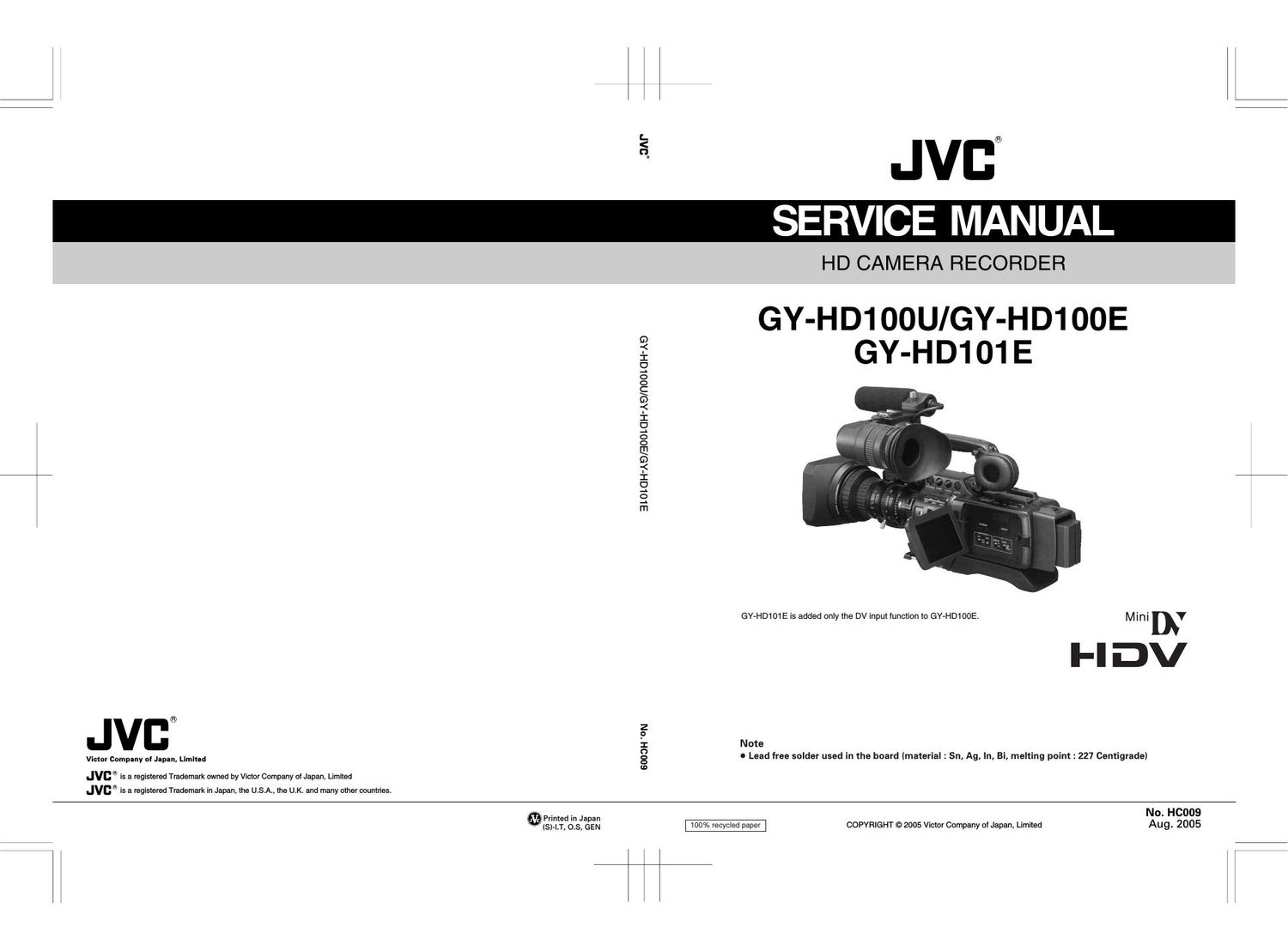 Jvc GY HD100 E Service Manual
