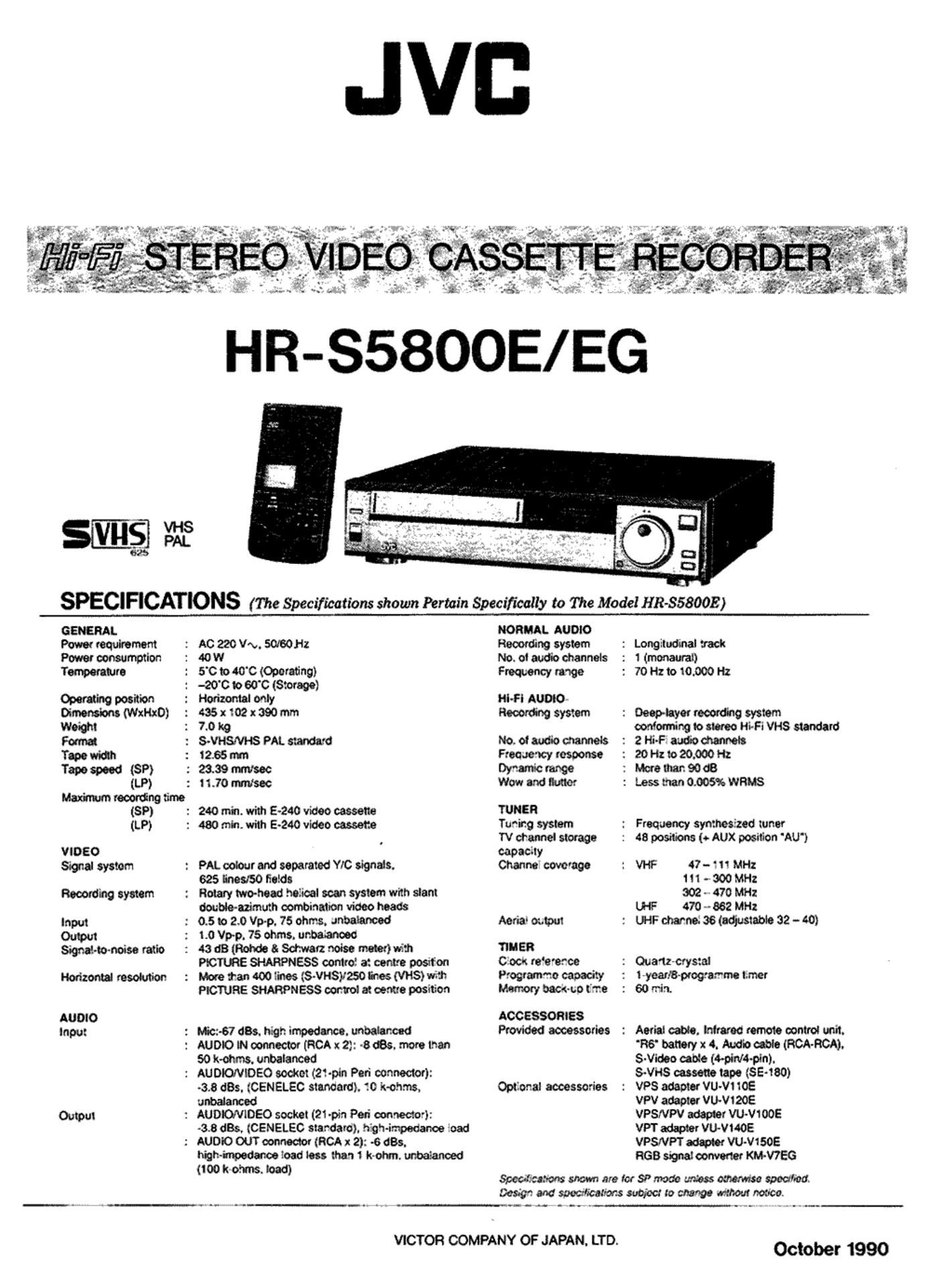 Jvc HRS 5800 EG Owners Manual