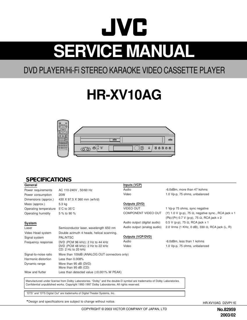 Jvc HRXV 10 AG Service Manual