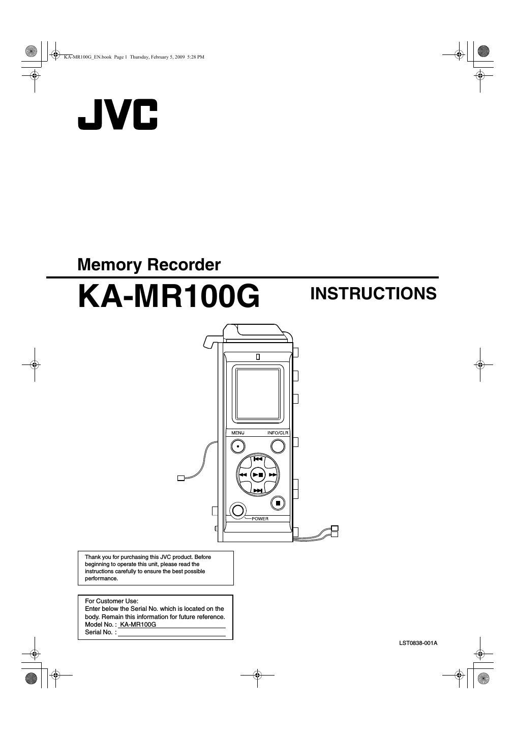 Jvc KAMR 100 G Owners Manual