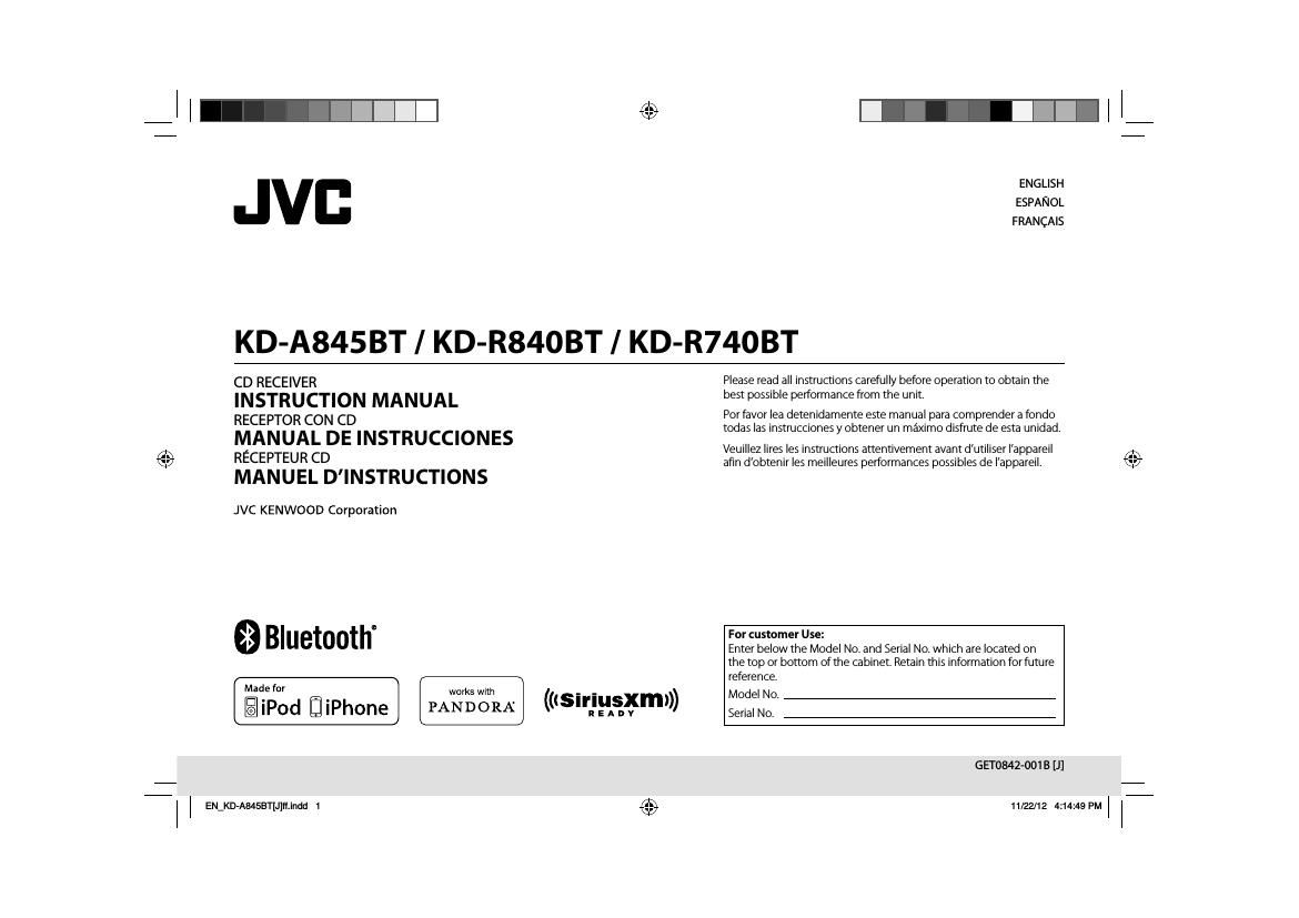 JVC KD A845BT Owners Manual
