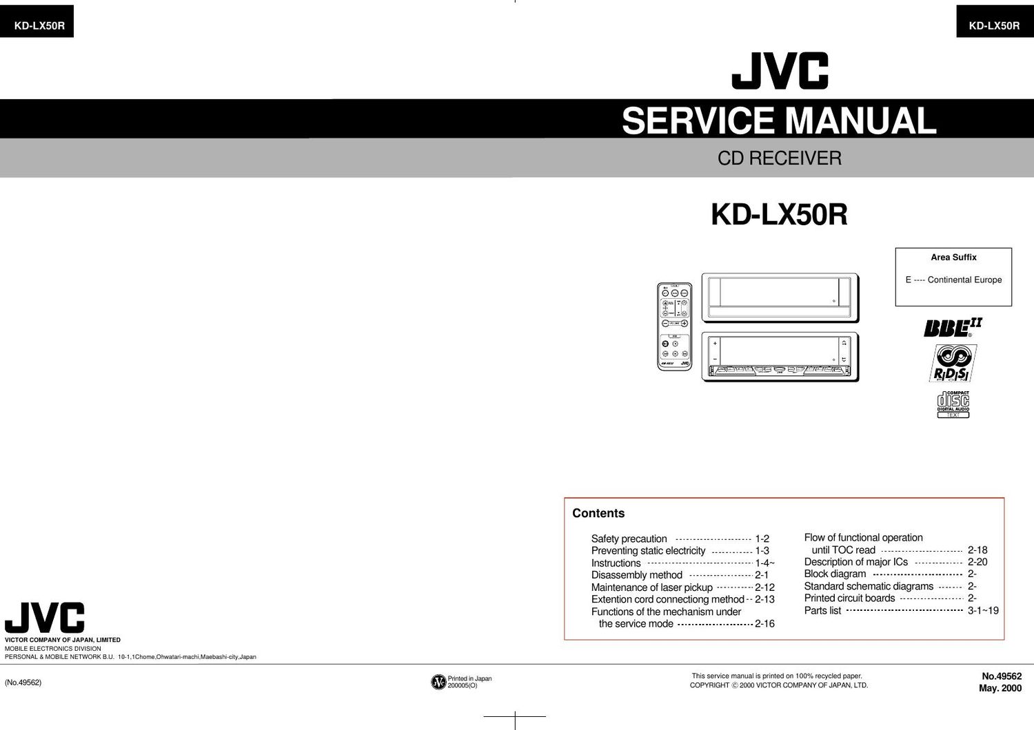 Jvc KDLX 50 R Service Manual