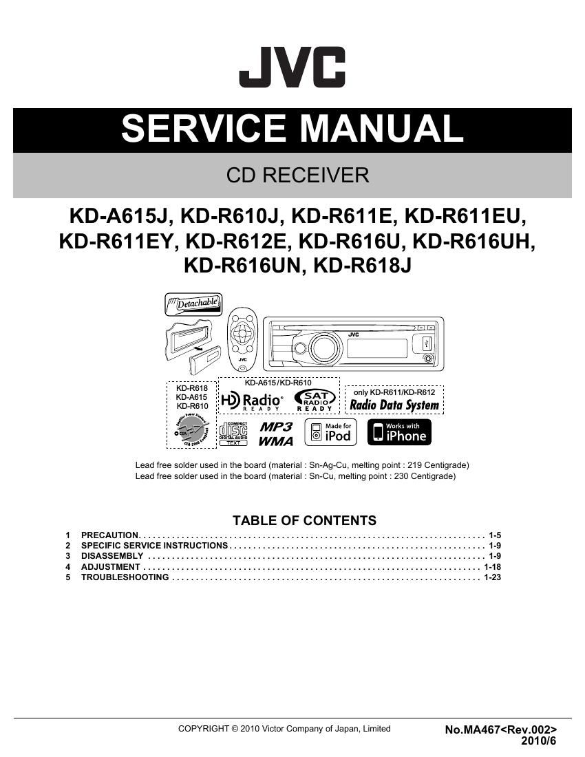 Jvc KDR 616 U Service Manual