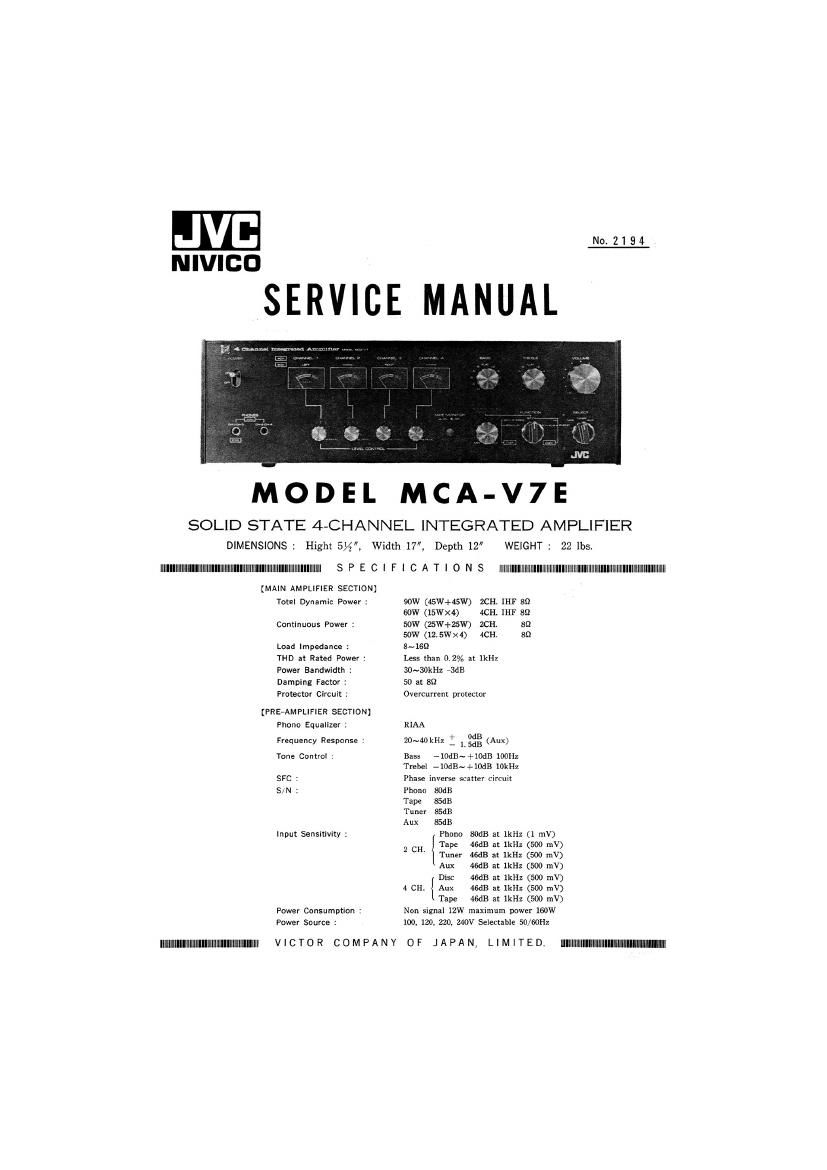 Jvc Nivico MCA V7E Service Manual