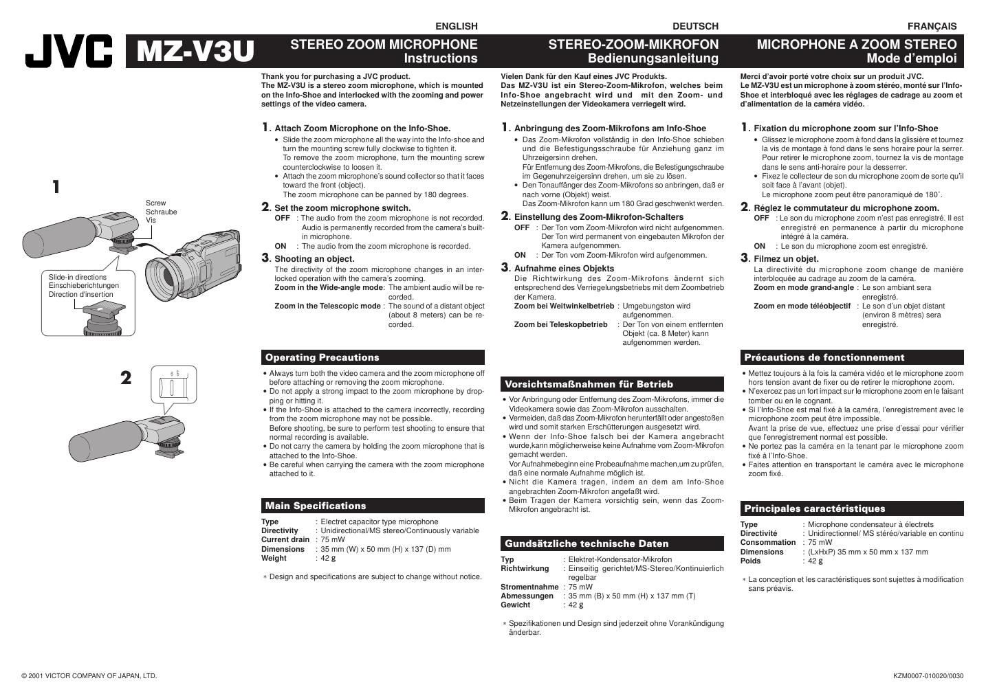 Jvc MZV 3 U Owners Manual