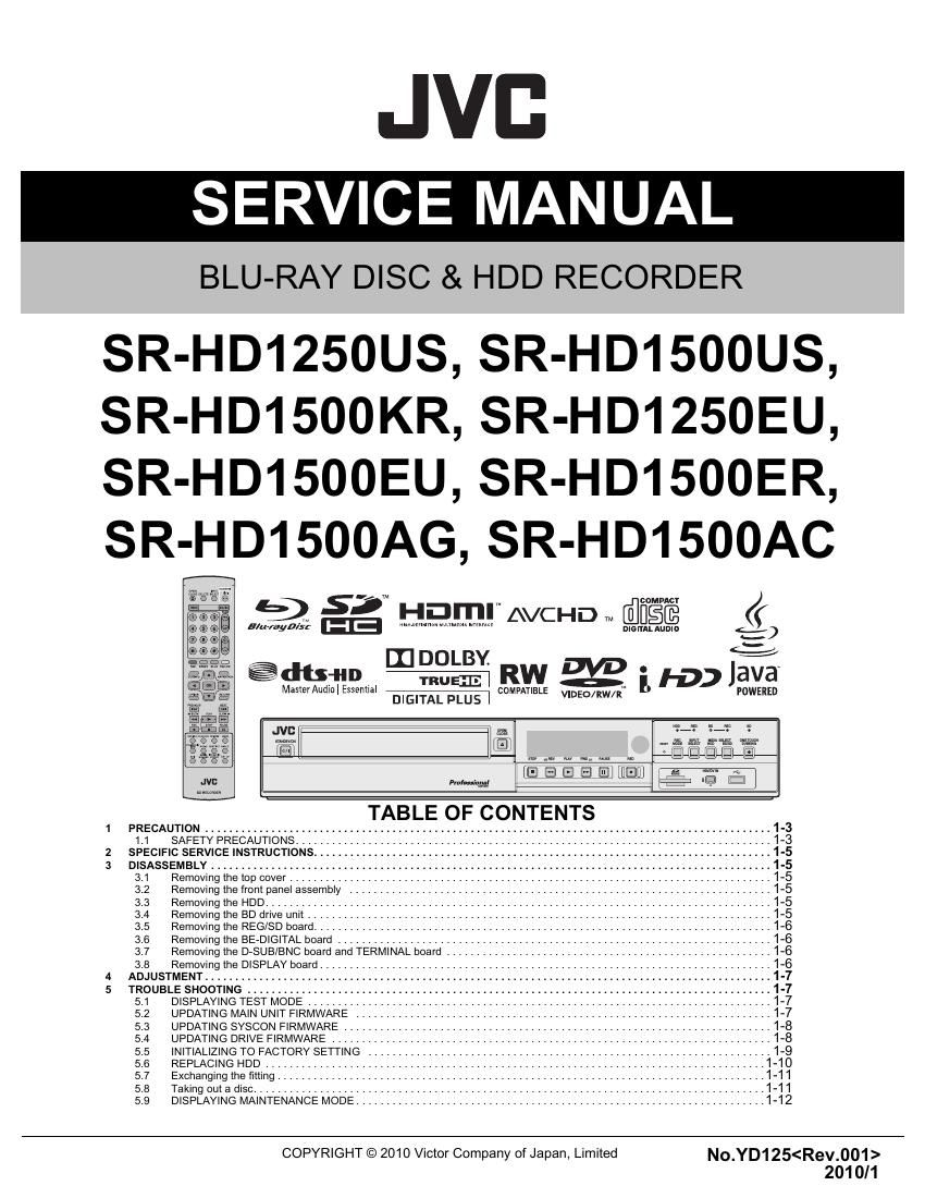 Jvc SRHD 1500 ER Service Manual
