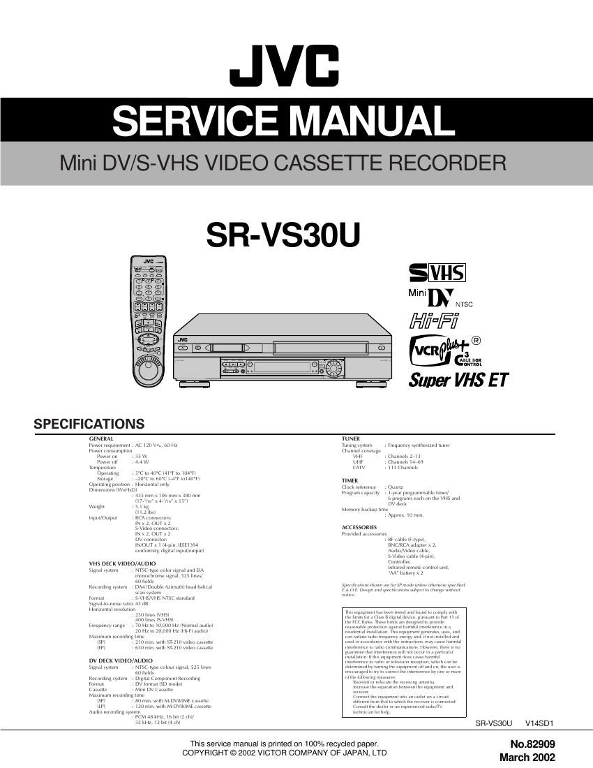 Jvc SRVS 30 U Service Manual