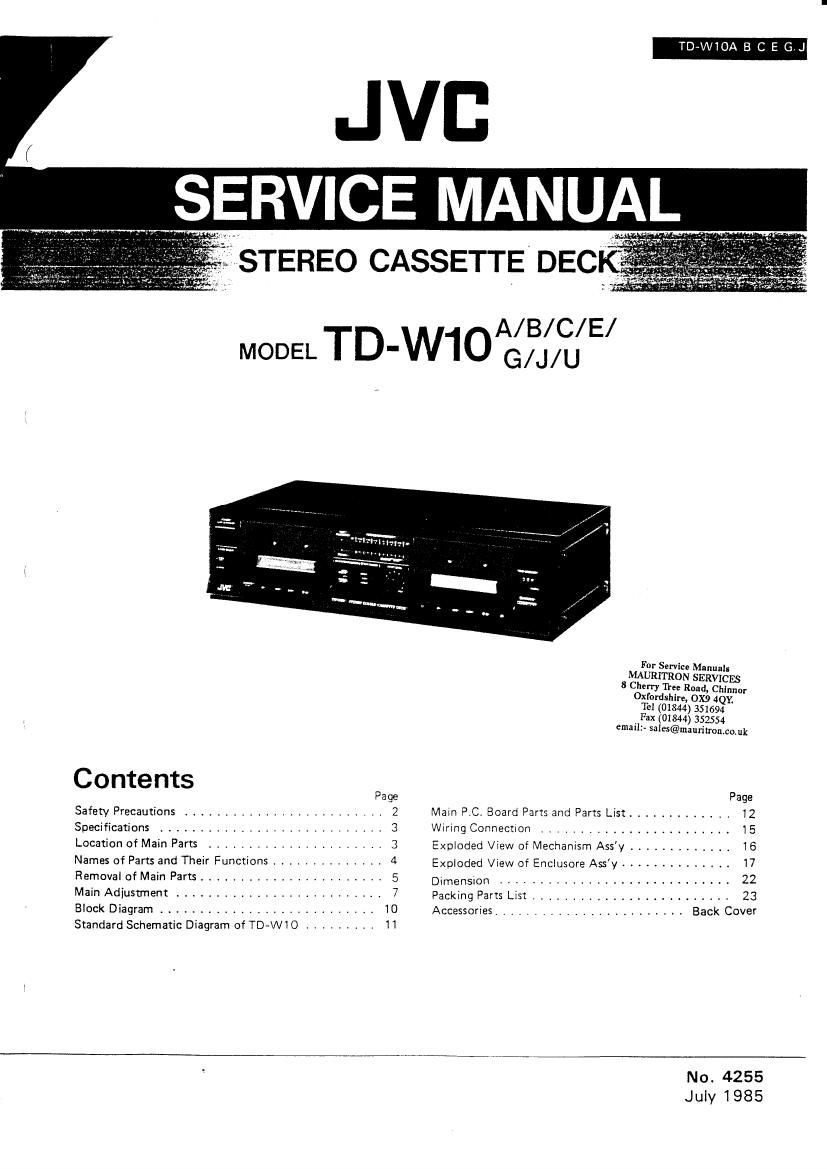 Jvc TDW 10 Service Manual