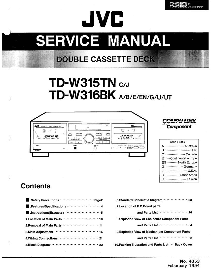 Jvc TDW 315 TN Service Manual