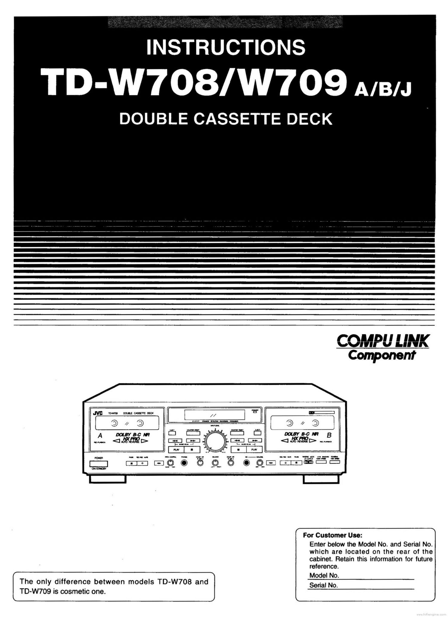 Jvc TDW 709 Owners Manual