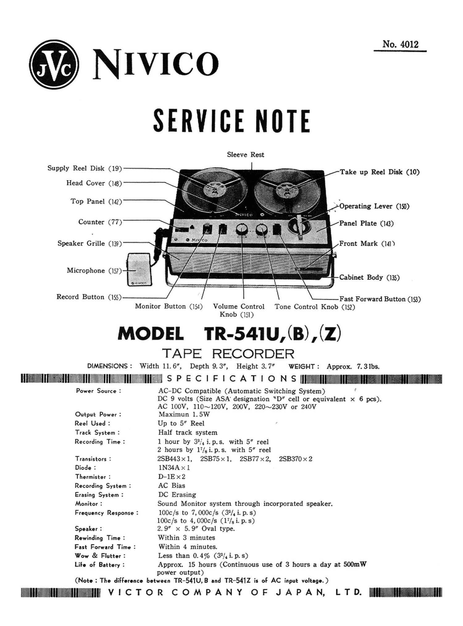 Jvc TR 541 U Service Manual