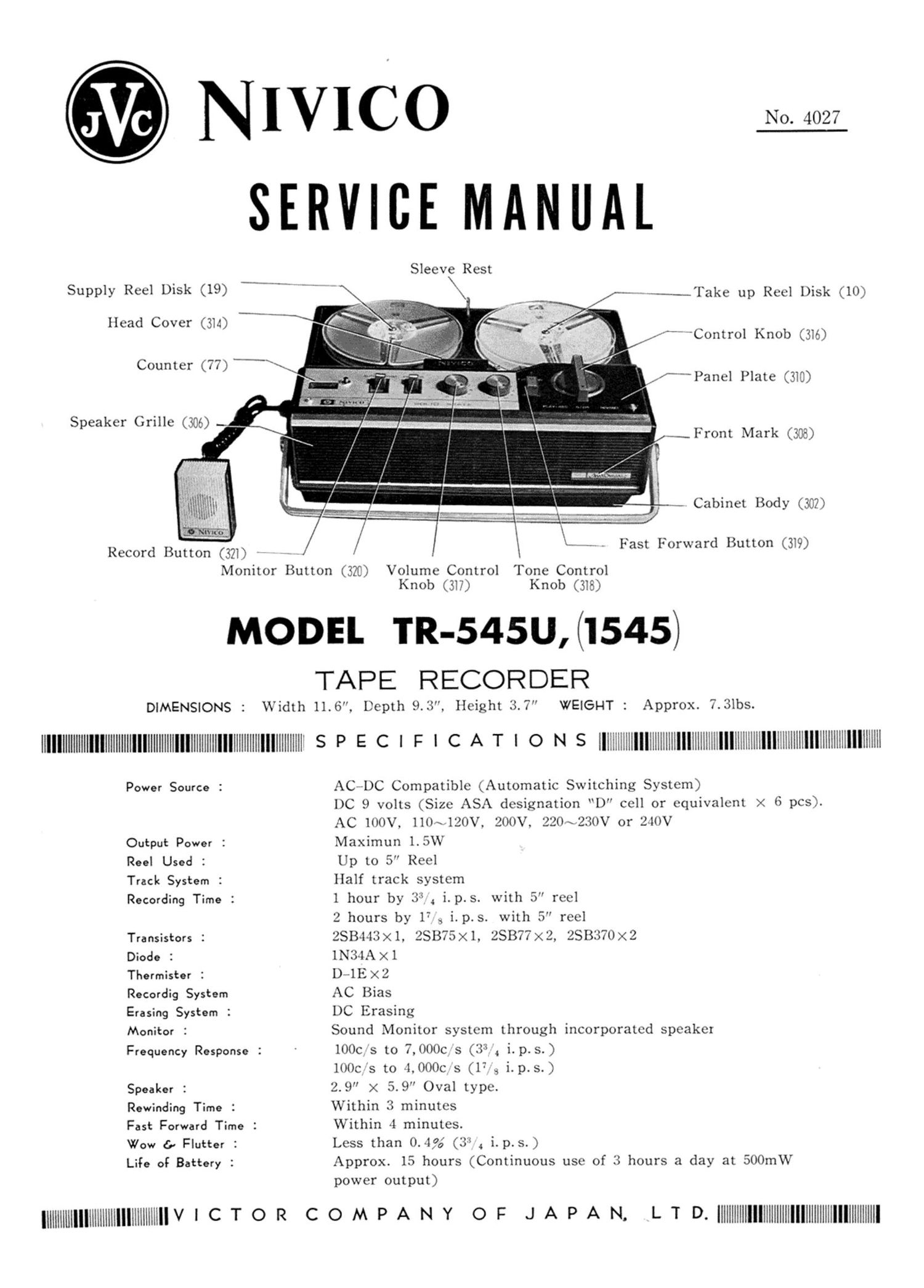 Jvc TR 545 U Service Manual