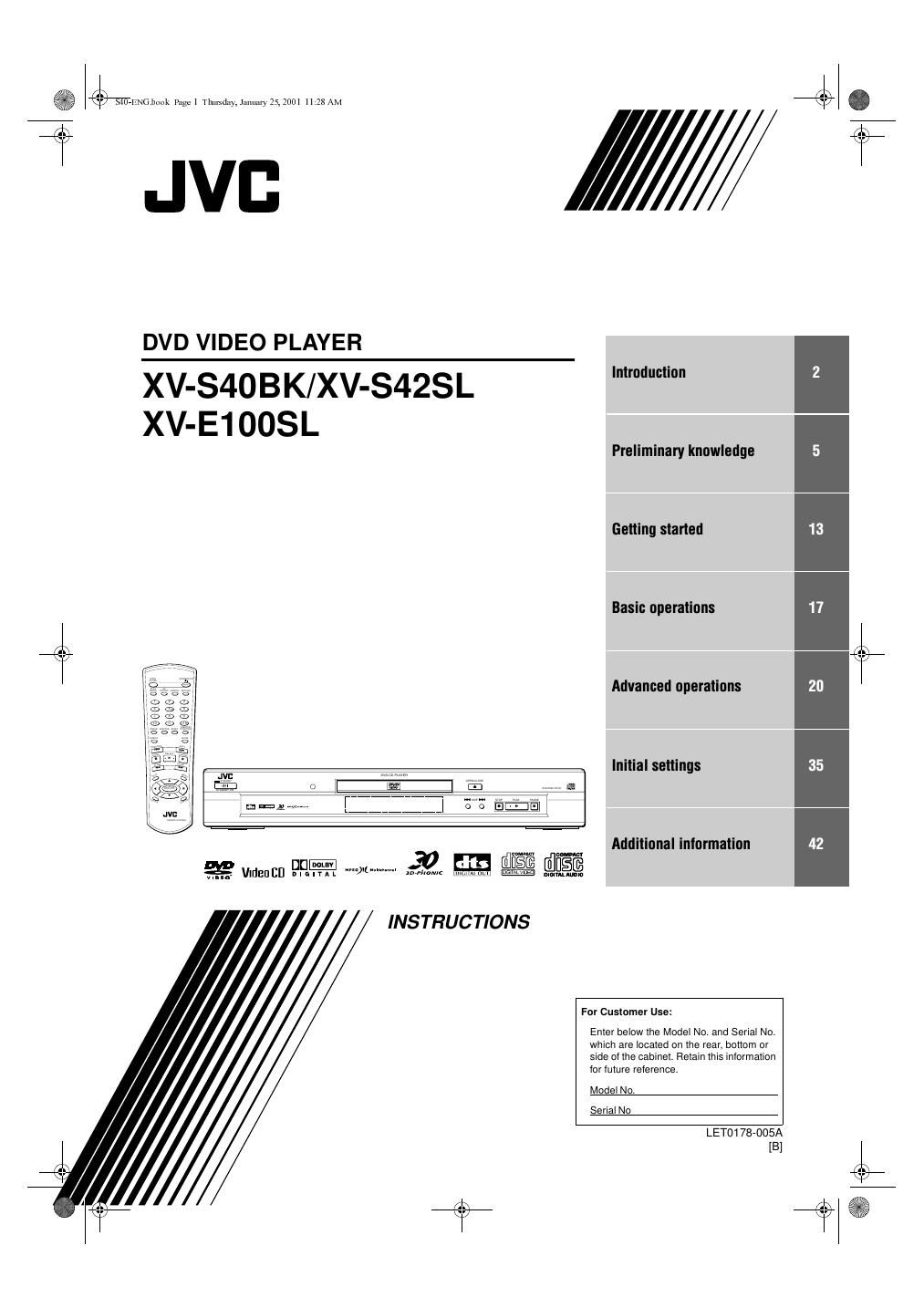 Jvc XVE 100 SL Owners Manual