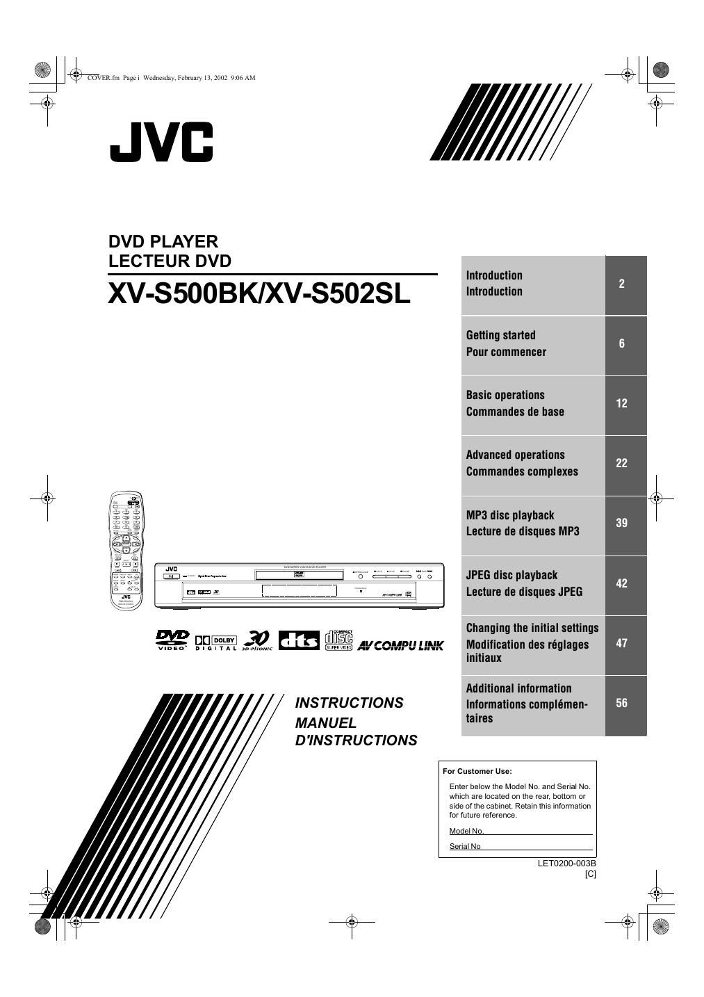 Jvc XVS 500 BX Owners Manual