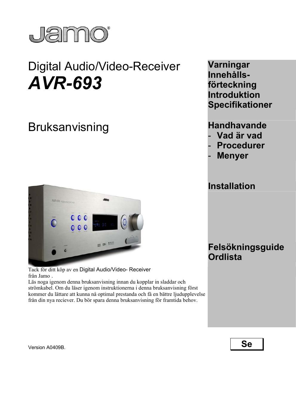 jamo avr 693 owners manual