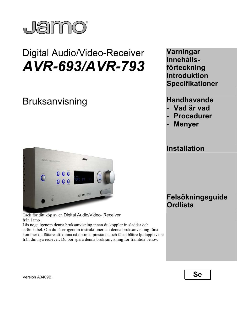 jamo avr 793 owners manual