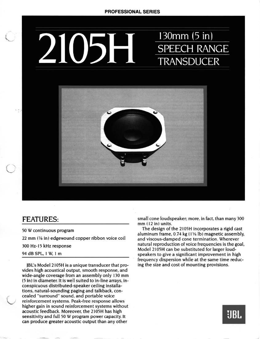 jbl 2105 h brochure