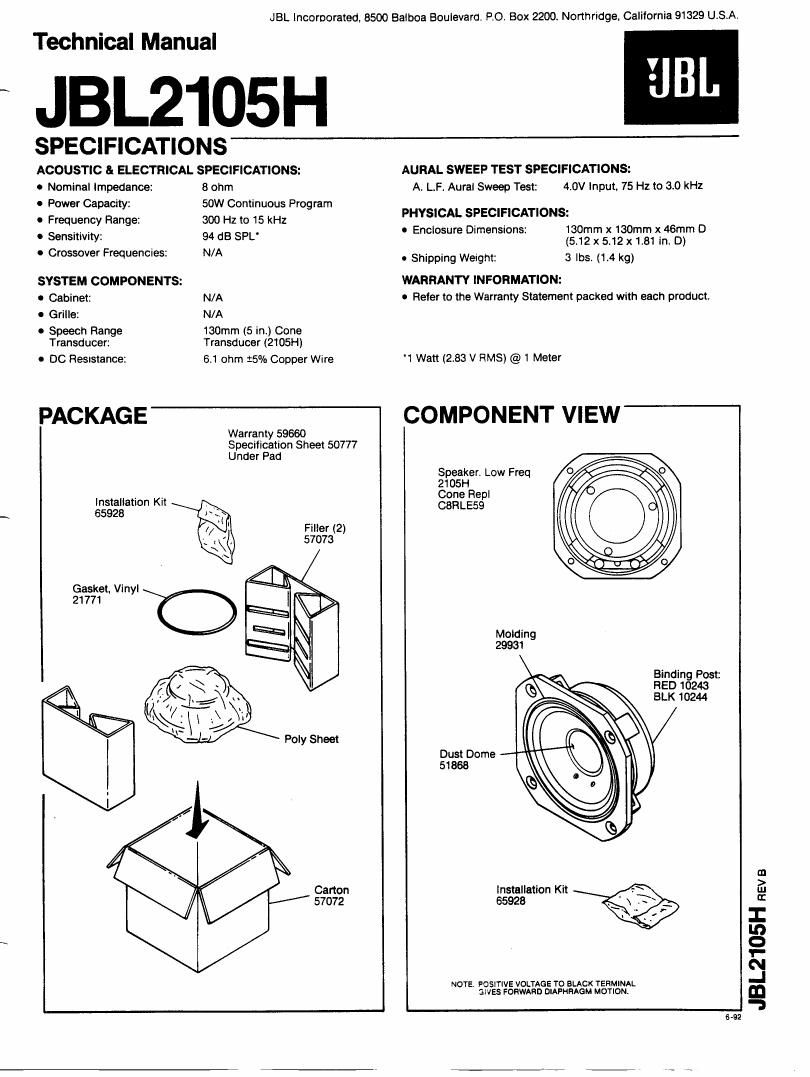 jbl 2105 h service manual