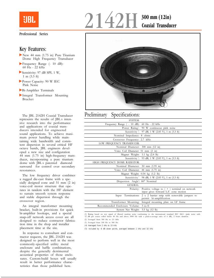 jbl 2142 h brochure