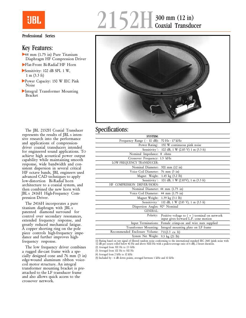 jbl 2152 h brochure