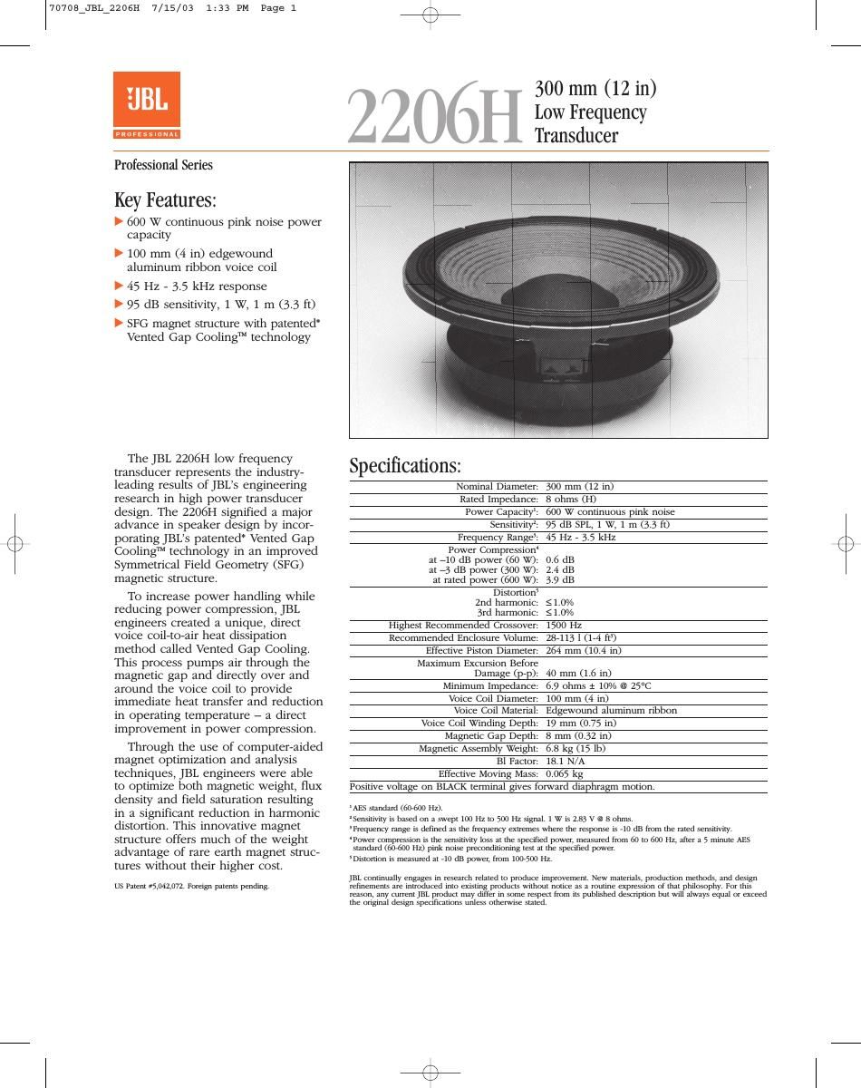 jbl 2206 h brochure