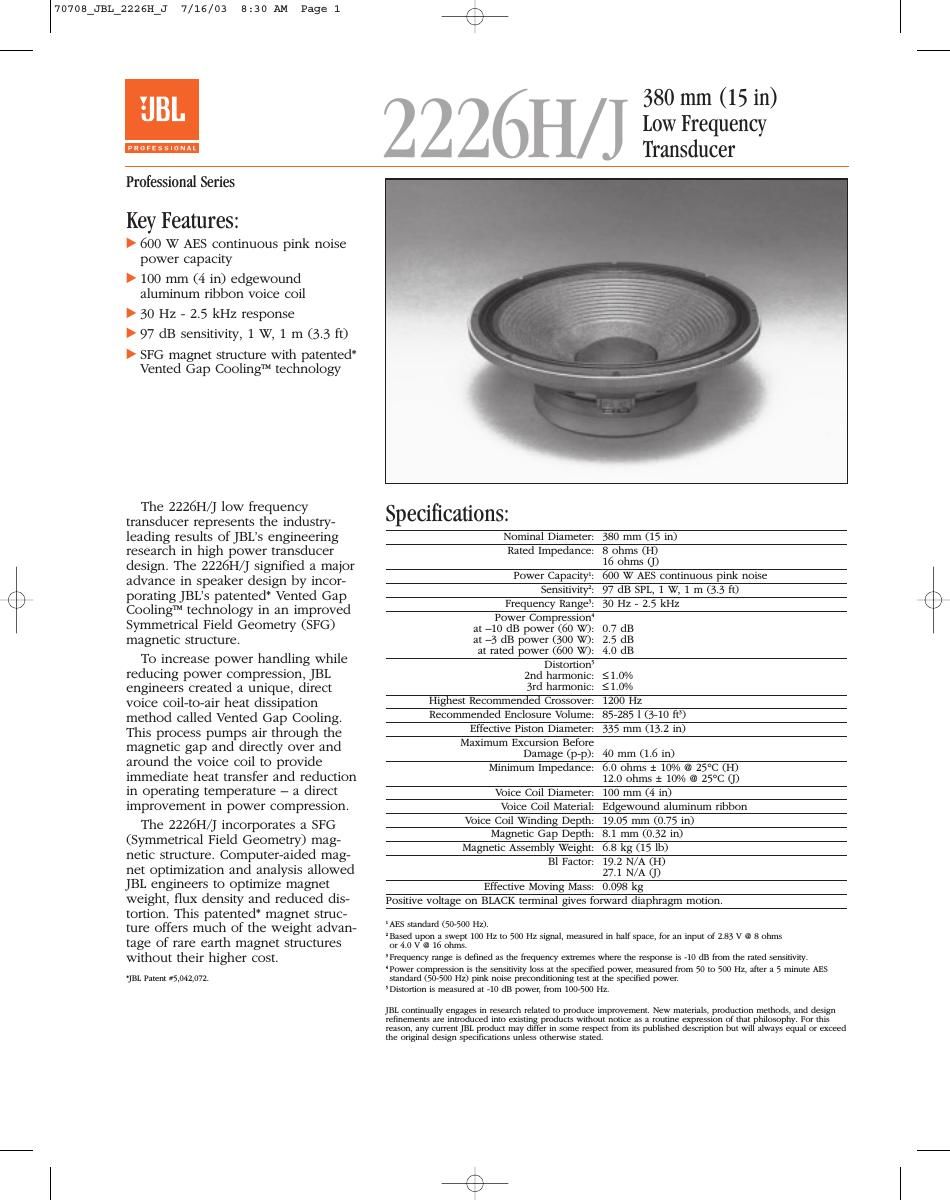 jbl 2226 h brochure