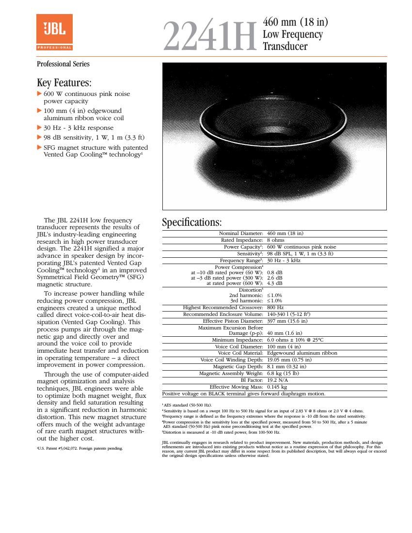 jbl 2241 h brochure