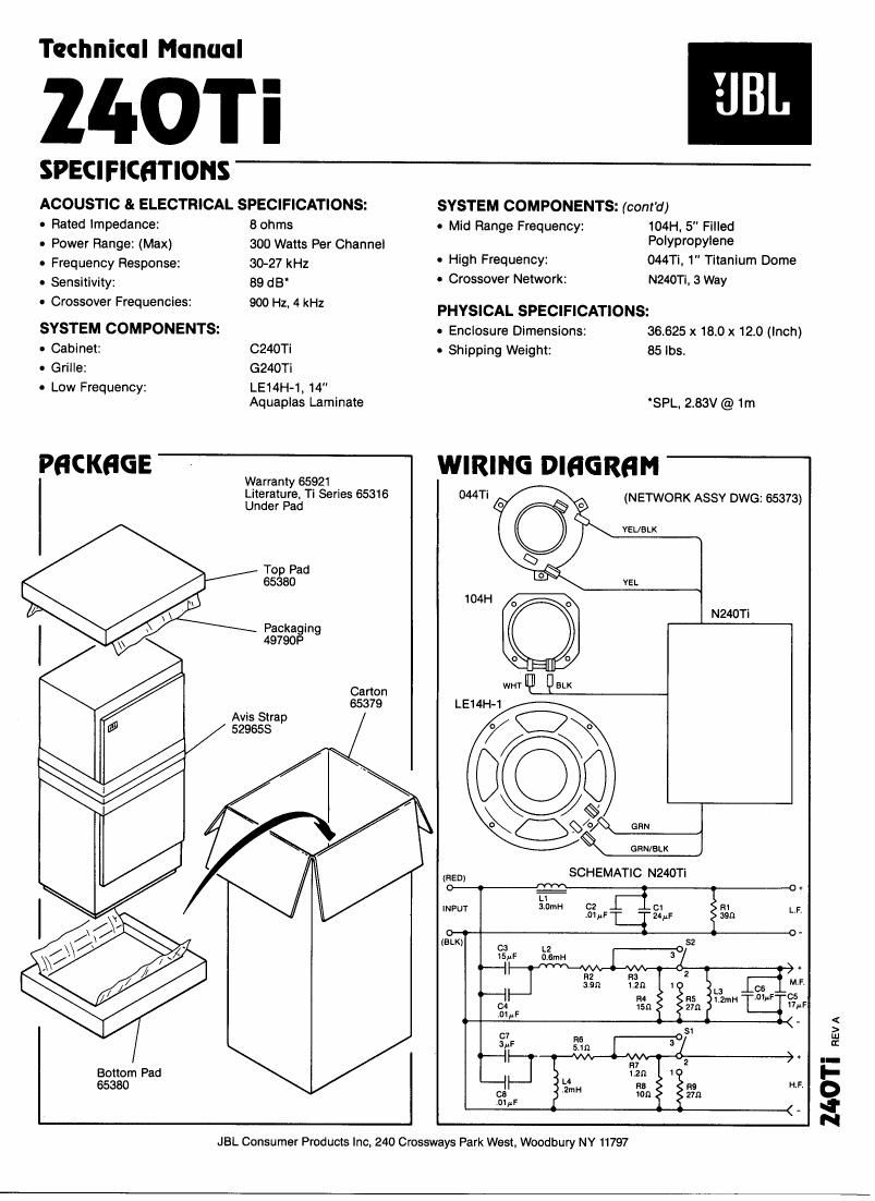 jbl 240 ti owners manual