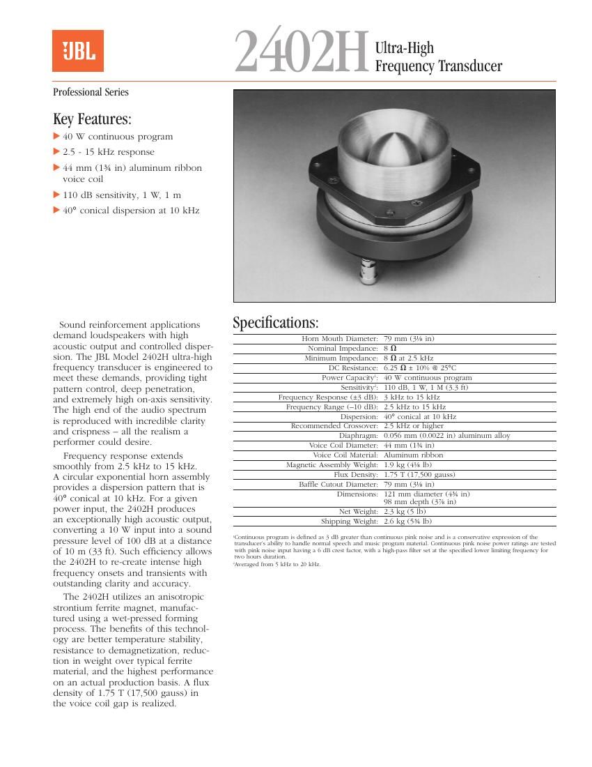 jbl 2402 h brochure